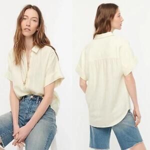 J. Crew Light Yellow Linen Short Sleeve Button Up Top Women Size L Large New